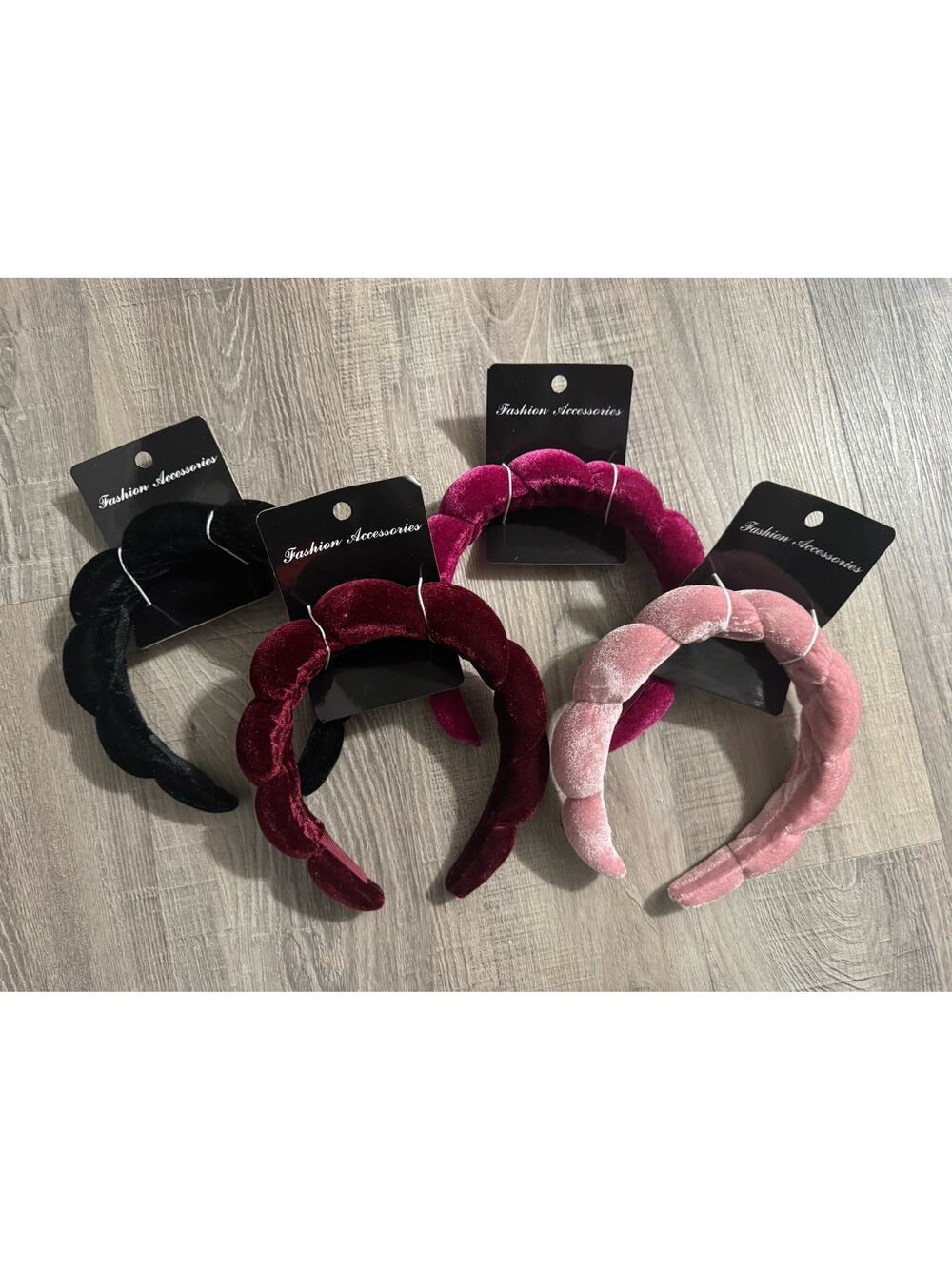 4 Pack Velvet Padded Headbands Fashion Accessories Pink Burgundy Magenta Black